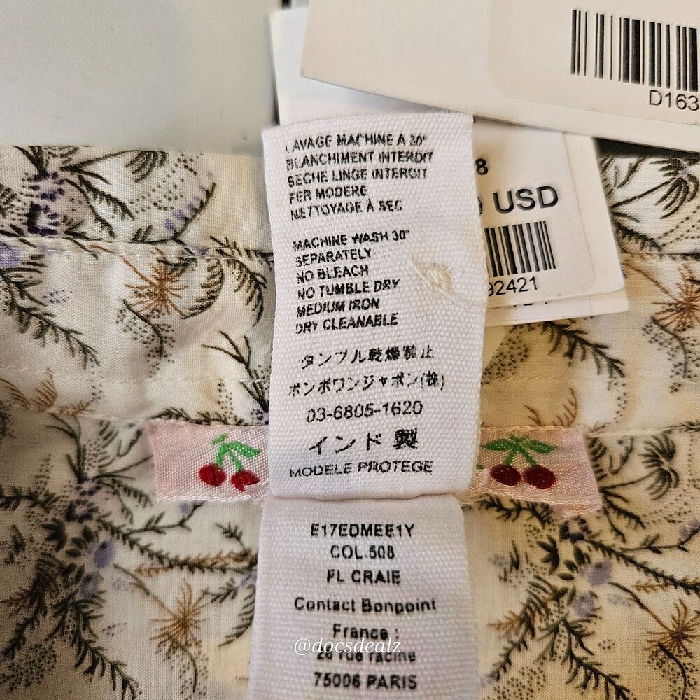 Bonpoint Edmee Blouse Floral Cream Women's Size XS - Picture 5 of 5